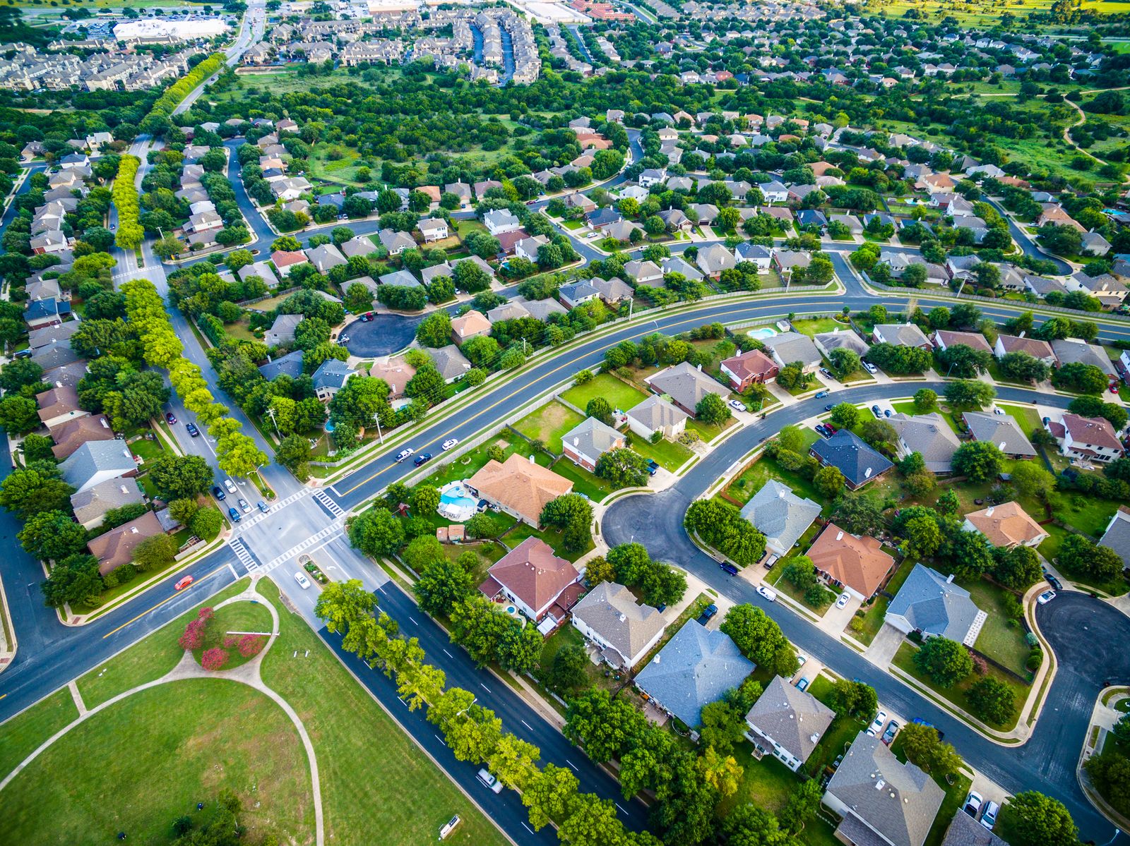 Aerial view of a Texas residential neighborhood